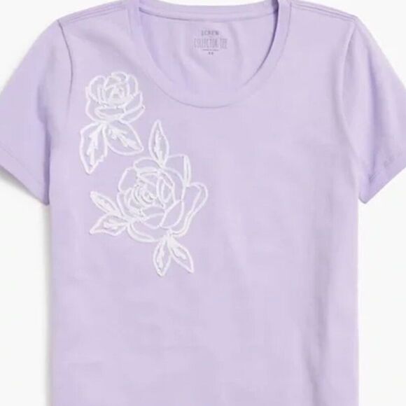 J. Crew Factory Cg033 Purple Embroidered flower graphic tee size M. NWT - Picture 6 of 12